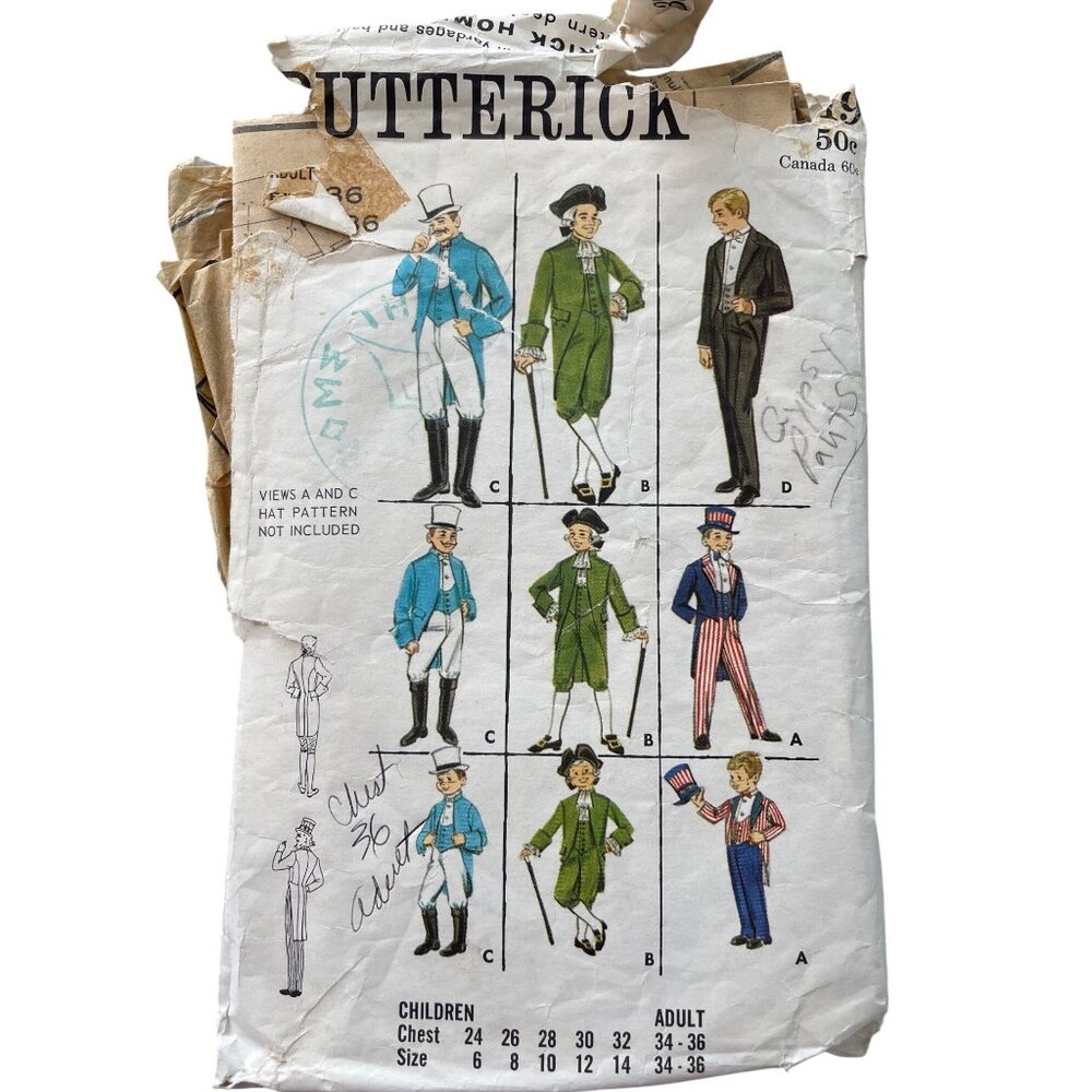 Vintage Butterick Costume Pattern Size 36 Sewing Historical Patriotic Looks CUT